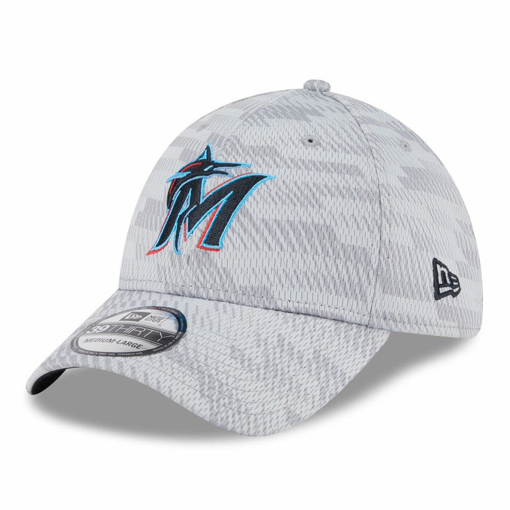 Miami Marlins New Era 2025 MLB Clubhouse 39THIRTY Flex Hat - Gray Hats