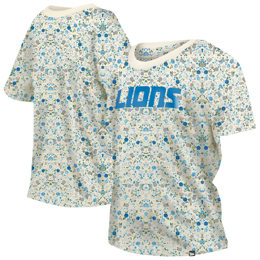 Detroit Lions New Era Women's Glam Game Floral Scoop Neck T-Shirt Cream