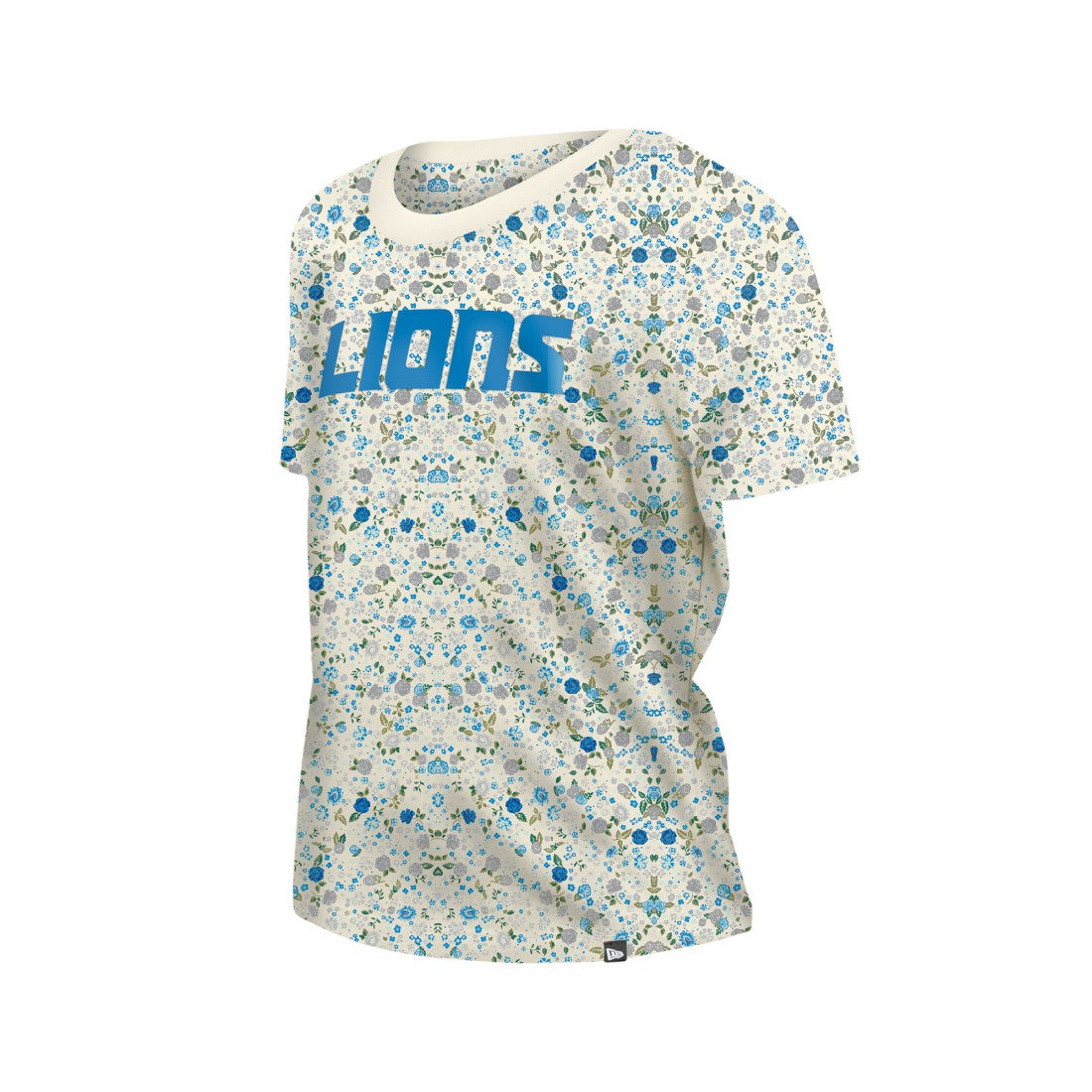 Detroit Lions New Era Women's Glam Game Floral Scoop Neck T-Shirt Cream