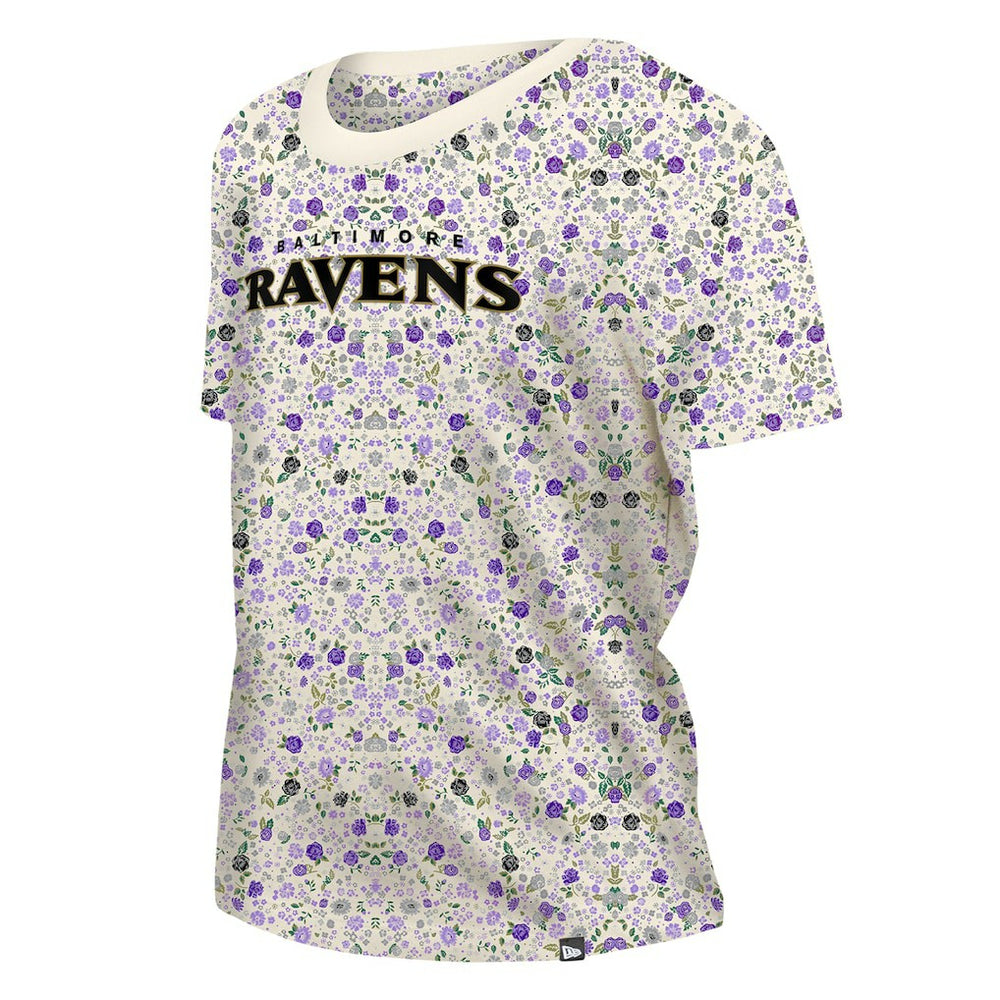 Baltimore Ravens New Era Women's Glam Game Floral Scoop Neck T-Shirt Cream