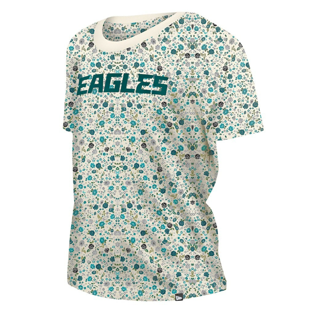 Philadelphia Eagles New Era Women's Glam Game Floral Scoop Neck T-Shirt Cream