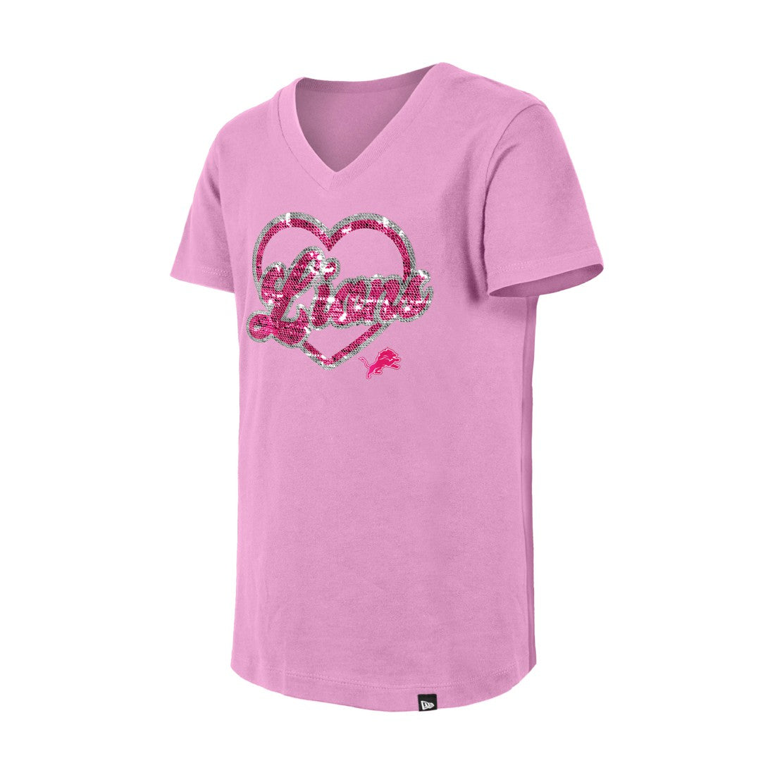 Detroit Lions New Era Girls Youth Flip Sequins V-Neck T-Shirt Pink