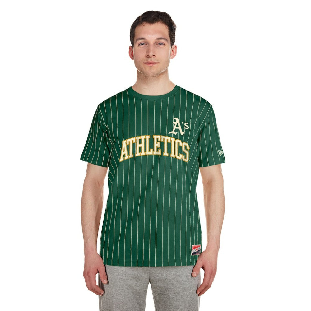 Athletics New Era Throwback Pinstripe T-Shirt - Green T-shirts