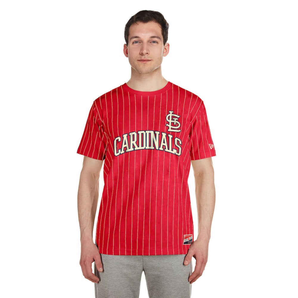 St. Louis Cardinals New Era Throwback Pinstripe T-Shirt - Red T-shirts