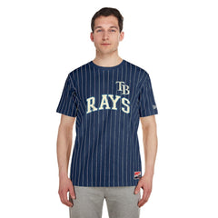 Tampa Bay Rays New Era Throwback Pinstripe T-Shirt - Navy T-shirts