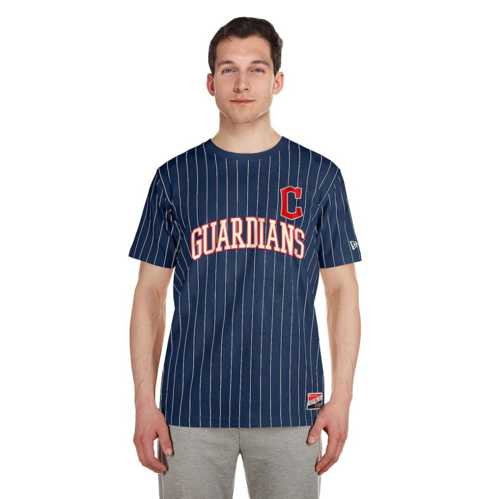Cleveland Guardians New Era Throwback Pinstripe T-Shirt - Navy T-shirts