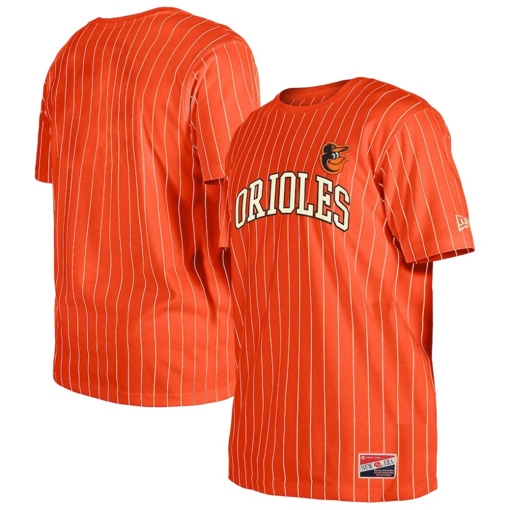 Baltimore Orioles New Era Throwback Pinstripe T-Shirt - Orange T-shirts