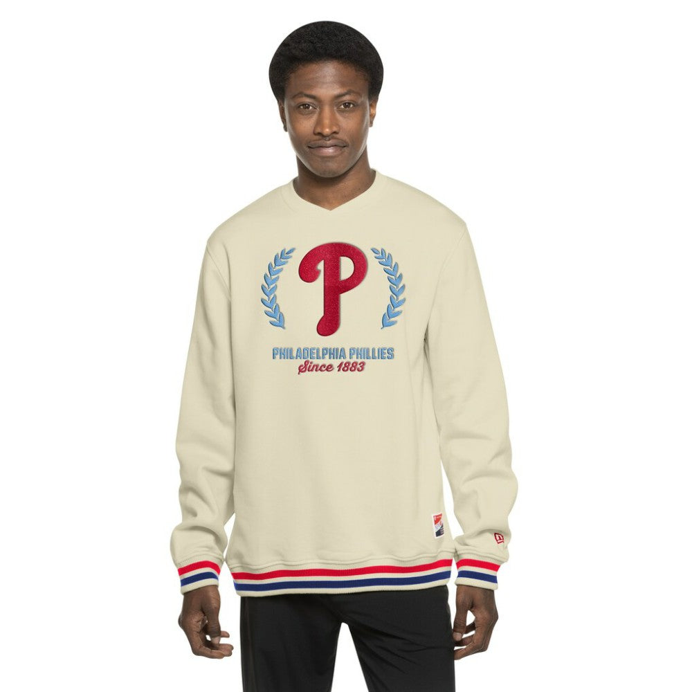 Philadelphia Phillies New Era Throwback Pullover Sweatshirt - Cream Pullover