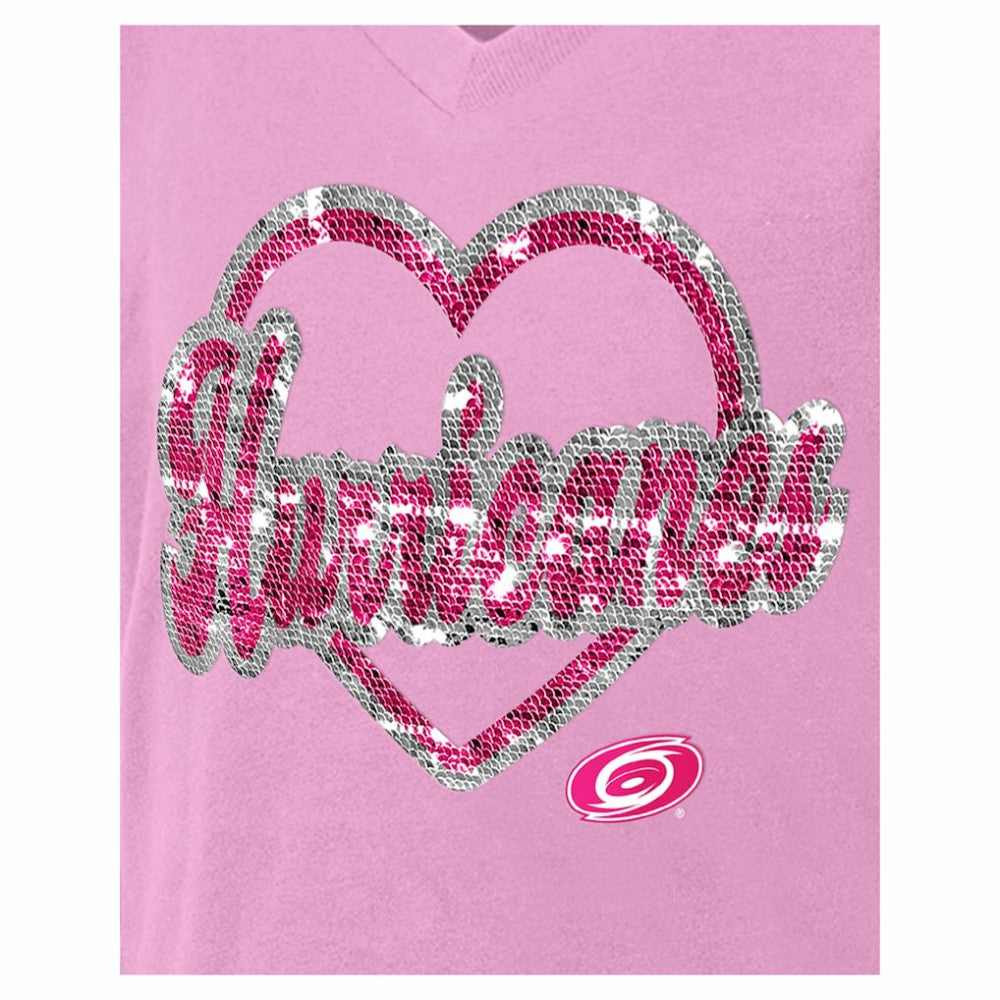 NHL Carolina Hurricanes New Era Girl's Youth Flip Sequin V-Neck T-Shirt - Pink