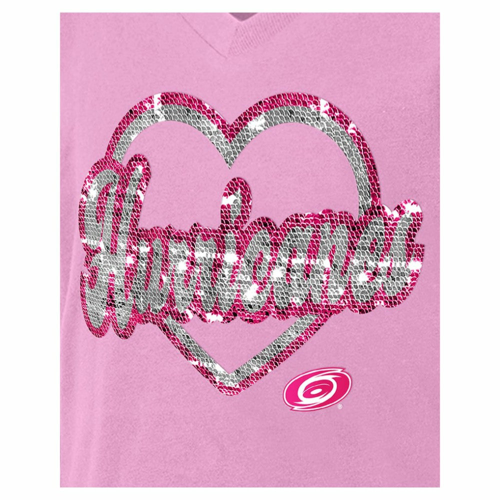 NHL Carolina Hurricanes New Era Girl's Youth Flip Sequin V-Neck T-Shirt - Pink