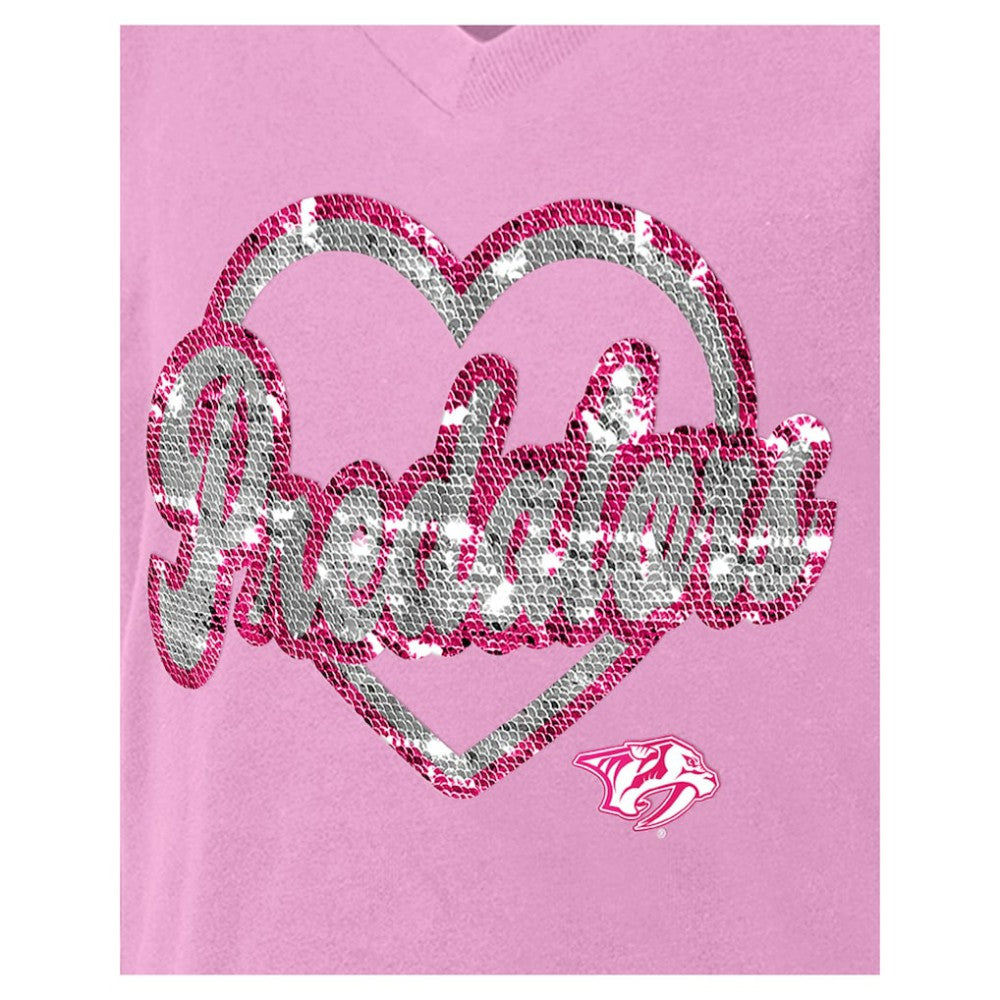 NHL Nashville Predators New Era Girl's Youth Flip Sequin V-Neck T-Shirt - Pink