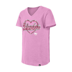 NHL New York Islanders New Era Girl's Youth Flip Sequin V-Neck T-Shirt - Pink