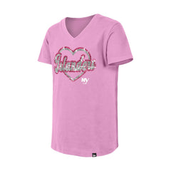 NHL New York Islanders New Era Girl's Youth Flip Sequin V-Neck T-Shirt - Pink