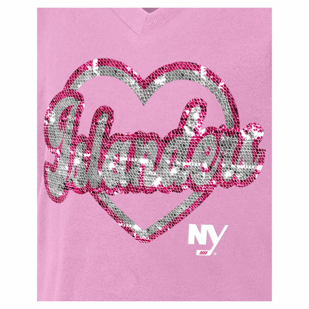 NHL New York Islanders New Era Girl's Youth Flip Sequin V-Neck T-Shirt - Pink