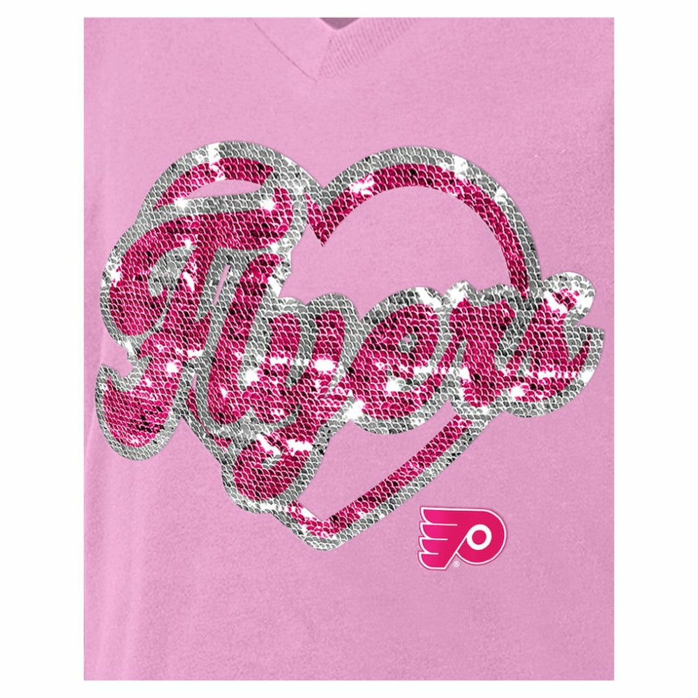 NHL Philadelphia Flyers New Era Girl's Youth Flip Sequin V-Neck T-Shirt - Pink