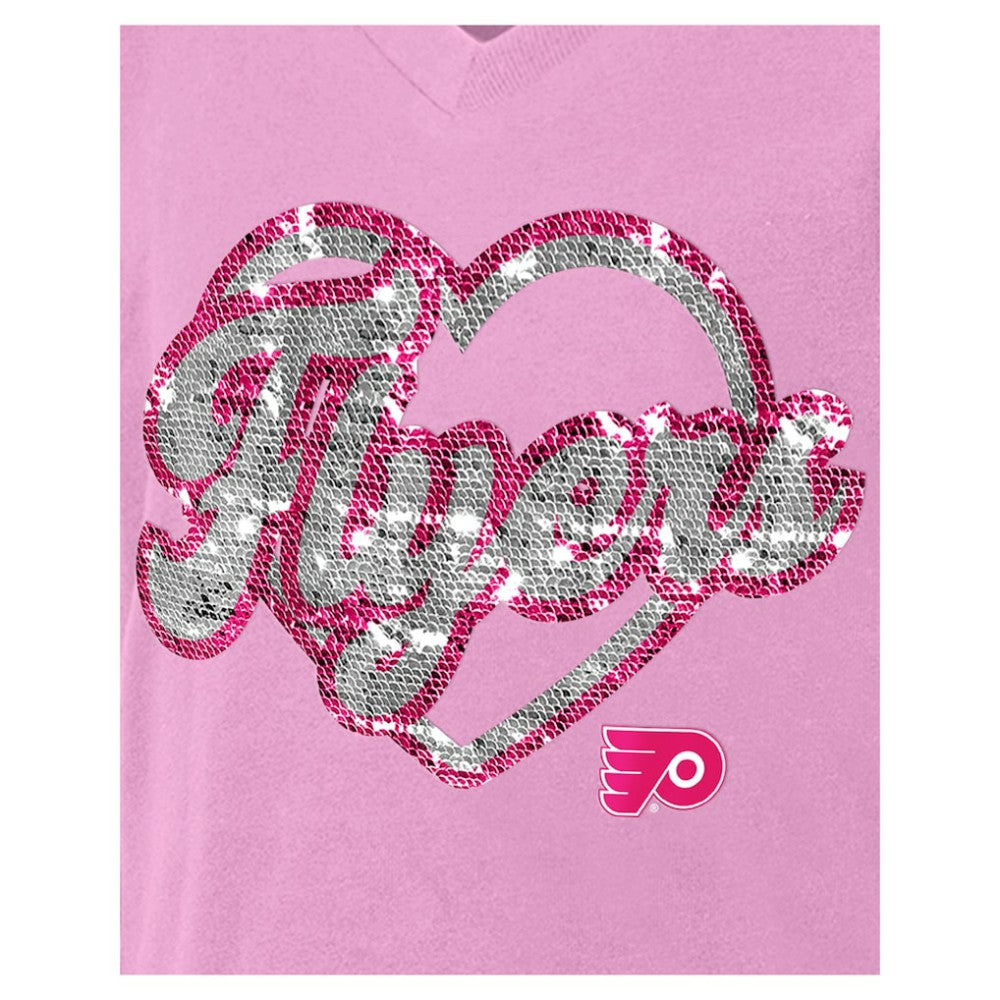 NHL Philadelphia Flyers New Era Girl's Youth Flip Sequin V-Neck T-Shirt - Pink