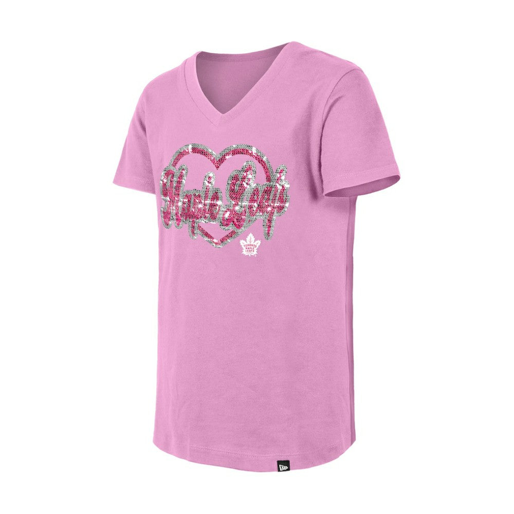 NHL Toronto Maple Leafs New Era Girl's Youth Flip Sequin V-Neck T-Shirt - Pink