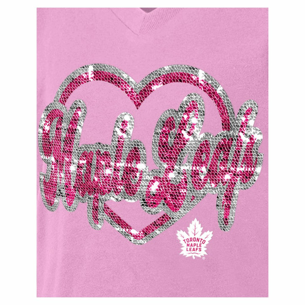 NHL Toronto Maple Leafs New Era Girl's Youth Flip Sequin V-Neck T-Shirt - Pink