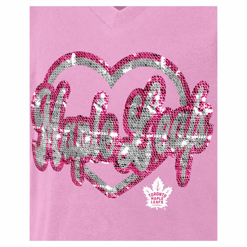 NHL Toronto Maple Leafs New Era Girl's Youth Flip Sequin V-Neck T-Shirt - Pink