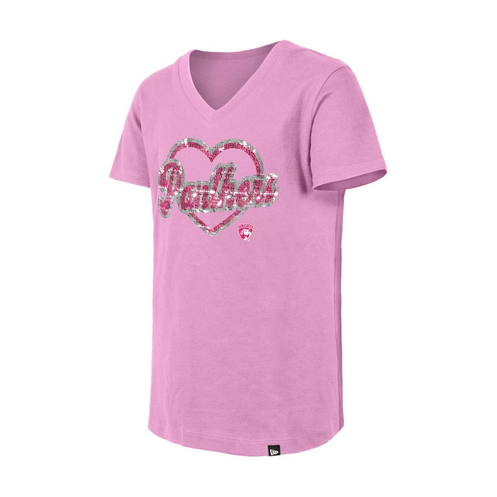 NHL Florida Panthers New Era Girl's Youth Flip Sequin V-Neck T-Shirt - Pink