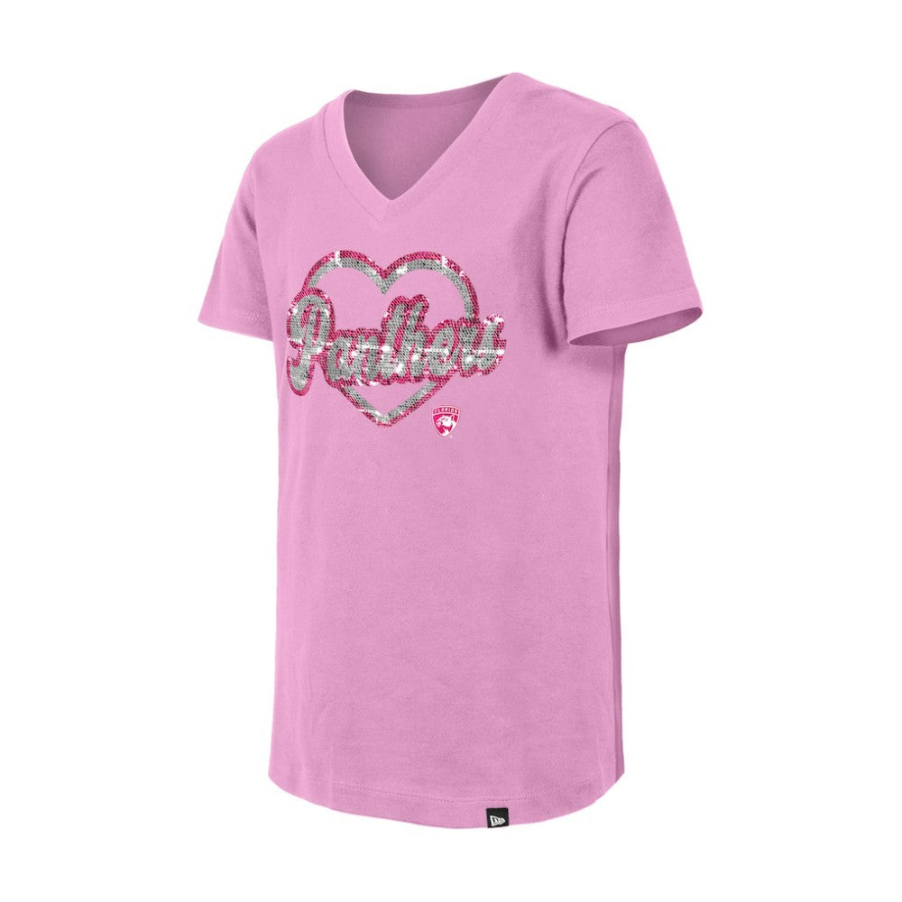 NHL Florida Panthers New Era Girl's Youth Flip Sequin V-Neck T-Shirt - Pink