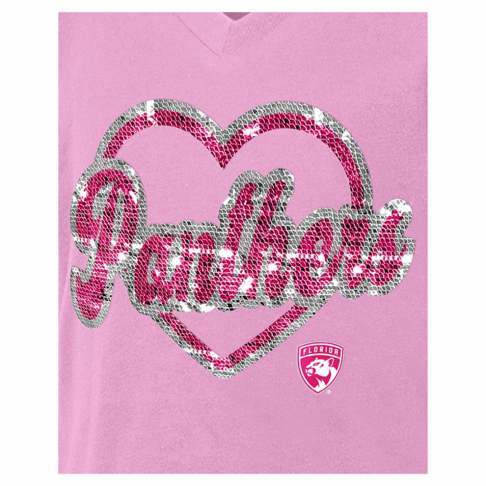 NHL Florida Panthers New Era Girl's Youth Flip Sequin V-Neck T-Shirt - Pink