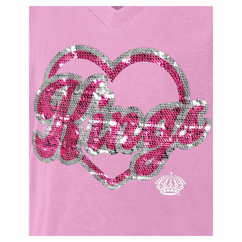 NHL Los Angeles Kings New Era Girl's Youth Flip Sequin V-Neck T-Shirt - Pink