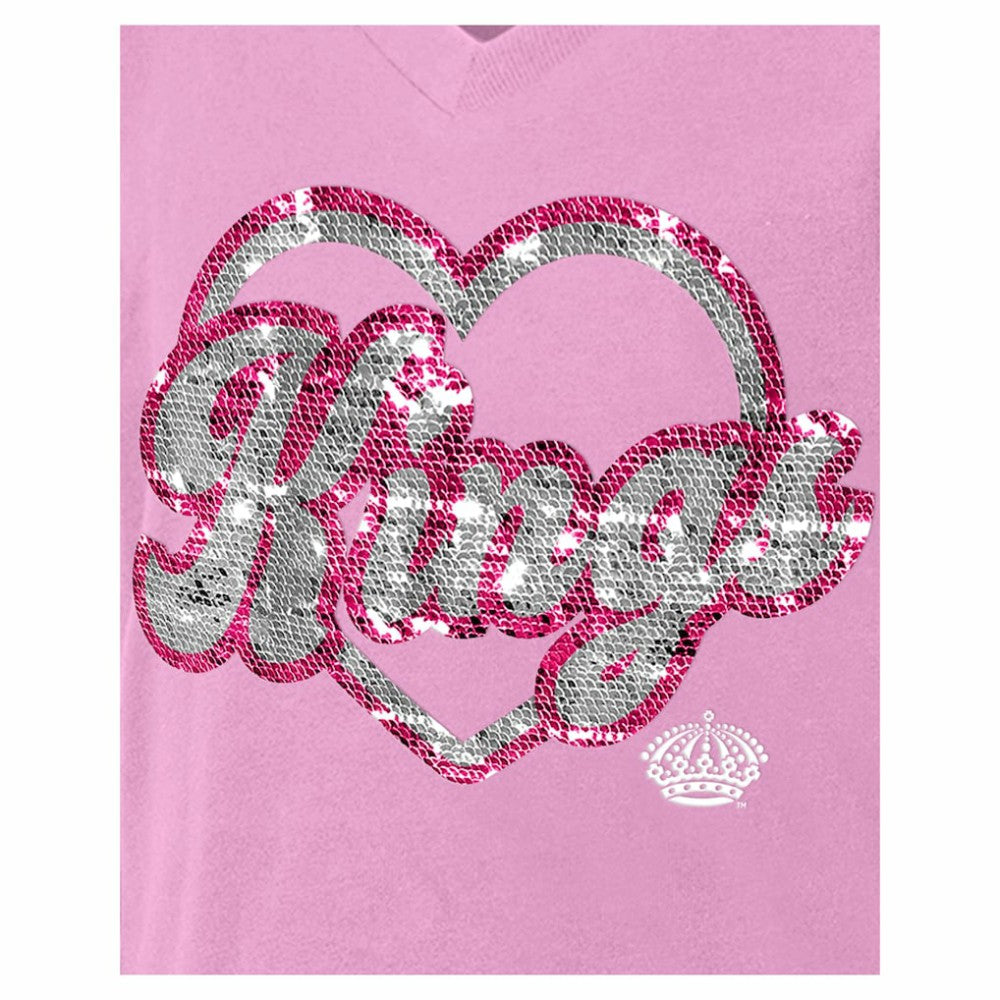 NHL Los Angeles Kings New Era Girl's Youth Flip Sequin V-Neck T-Shirt - Pink