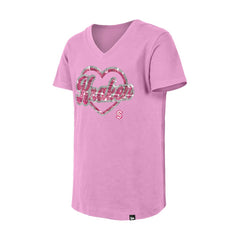 NHL Seattle Kraken New Era Girl's Youth Flip Sequin V-Neck T-Shirt - Pink