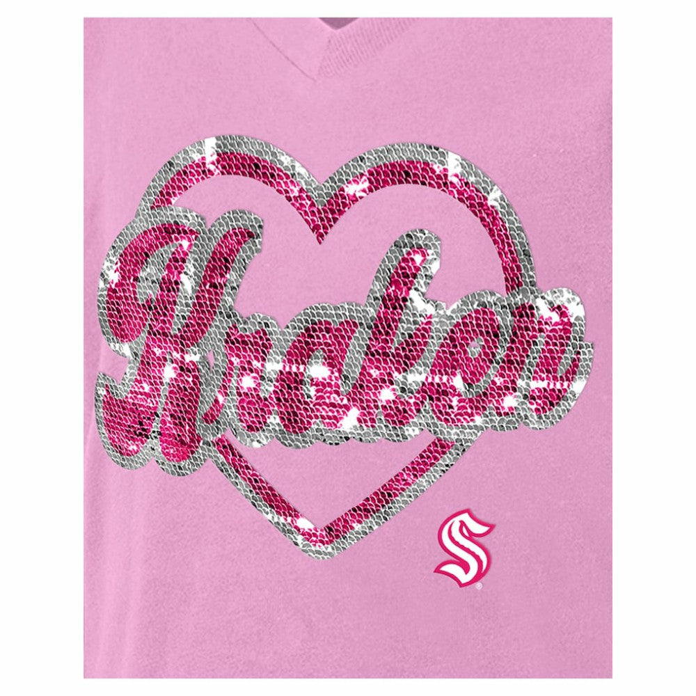 NHL Seattle Kraken New Era Girl's Youth Flip Sequin V-Neck T-Shirt - Pink