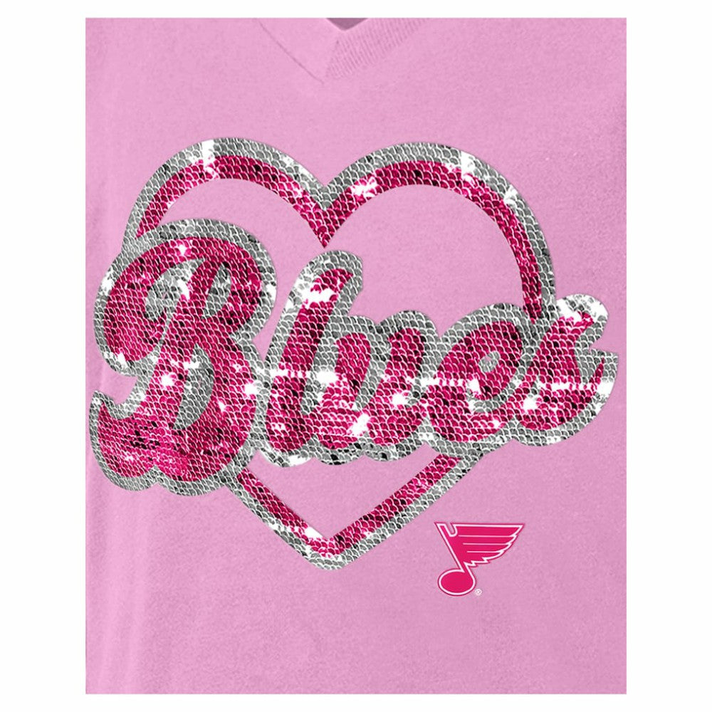 NHL St. Louis Blues New Era Girl's Youth Flip Sequin V-Neck T-Shirt - Pink