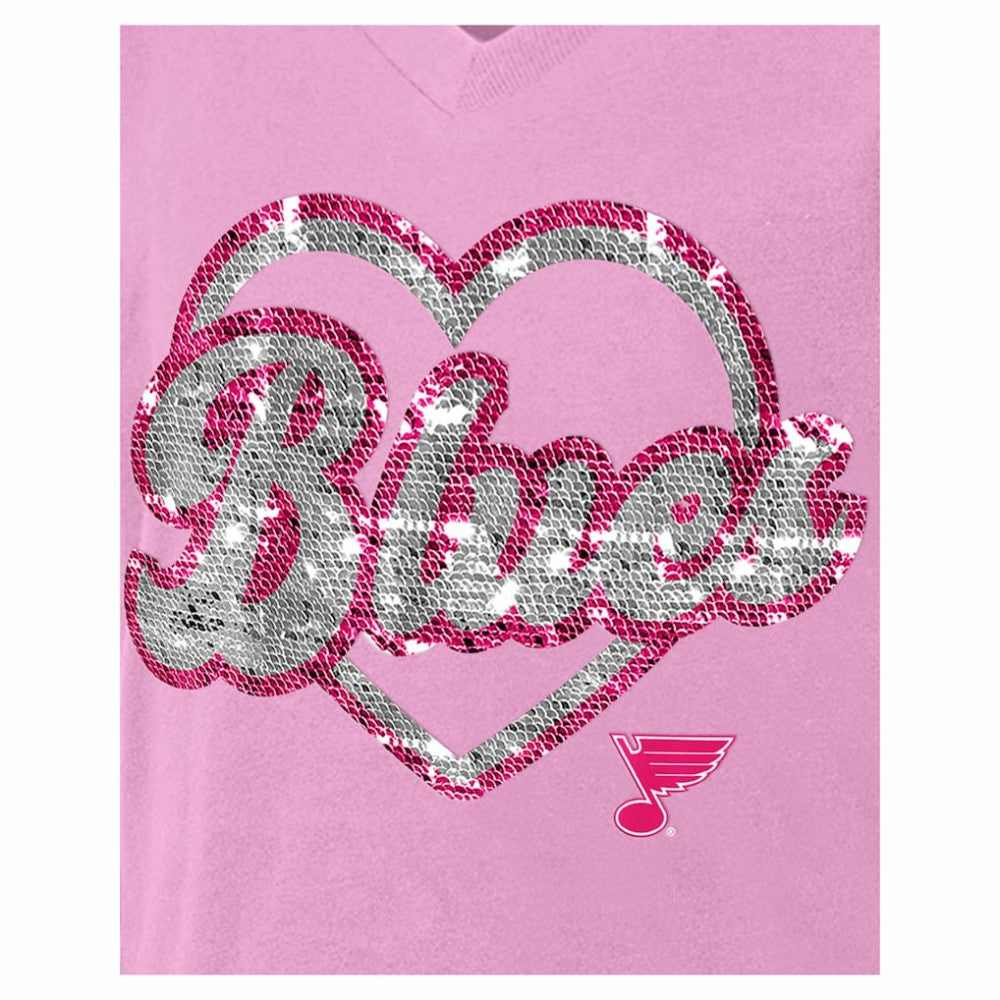 NHL St. Louis Blues New Era Girl's Youth Flip Sequin V-Neck T-Shirt - Pink