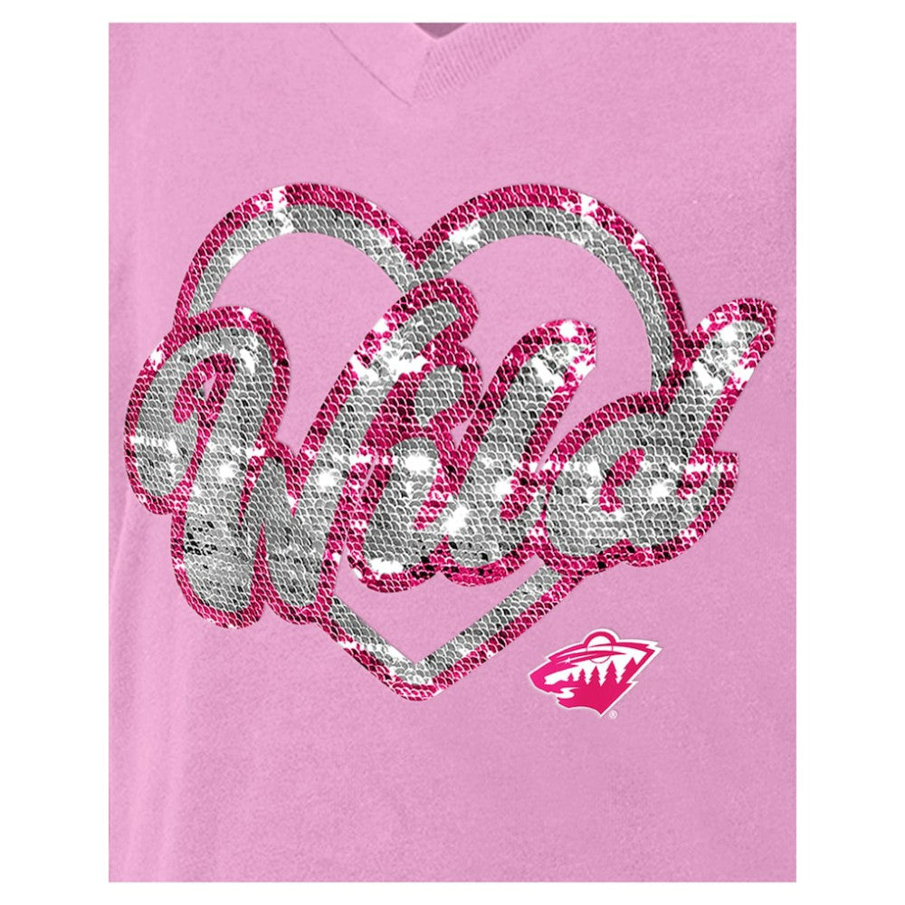 NHL Minnesota Wild New Era Girl's Youth Flip Sequin V-Neck T-Shirt - Pink