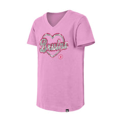 NHL Boston Bruins New Era Girl's Youth Flip Sequin V-Neck T-Shirt - Pink