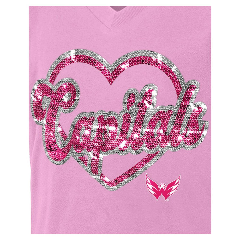 NHL Washington Capitals New Era Girl's Youth Flip Sequin V-Neck T-Shirt - Pink