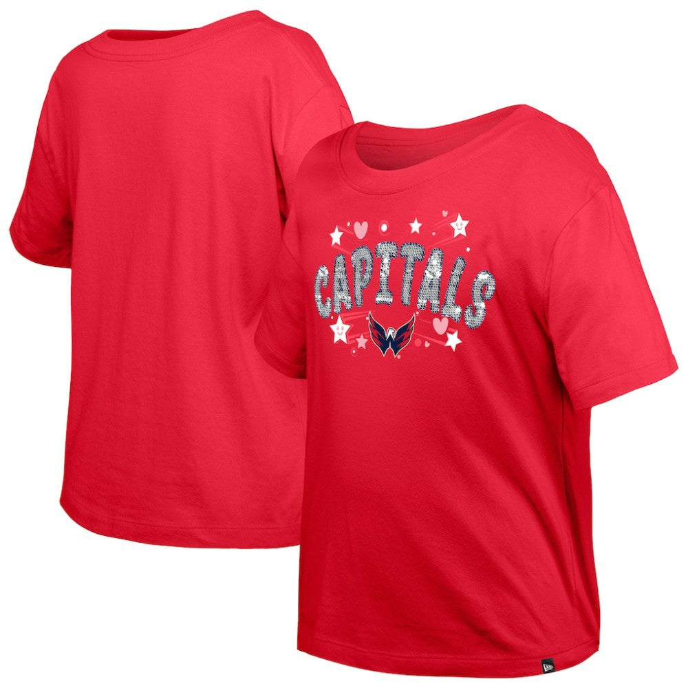 NHL Washington Capitals New Era Girl's Youth Flip Sequin T-Shirt - Red