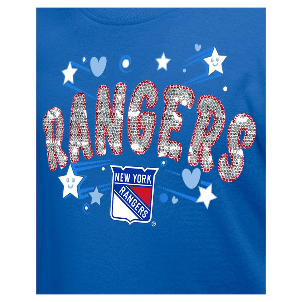 NHL New York Rangers New Era Girl's Youth Flip Sequin T-Shirt - Blue