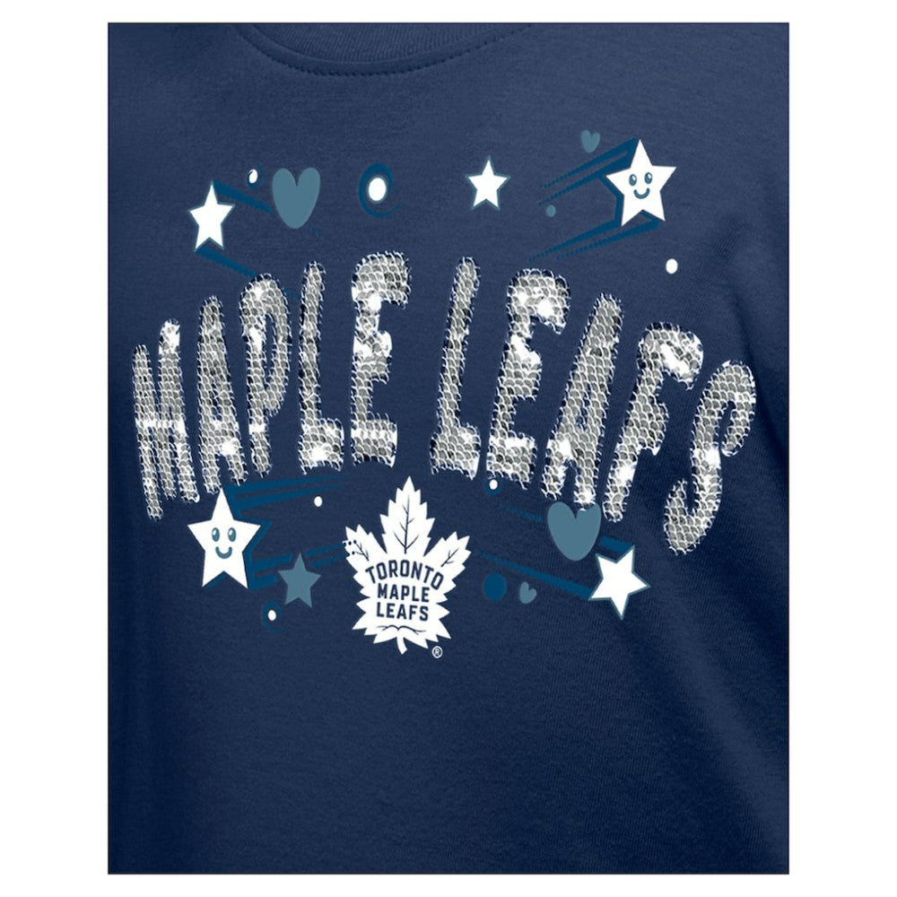 NHL Toronto Maple Leafs New Era Girl's Youth Flip Sequin T-Shirt - Navy