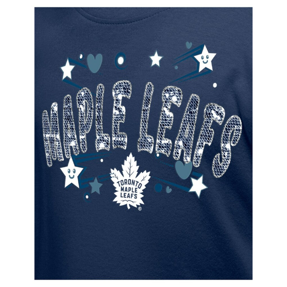 NHL Toronto Maple Leafs New Era Girl's Youth Flip Sequin T-Shirt - Navy