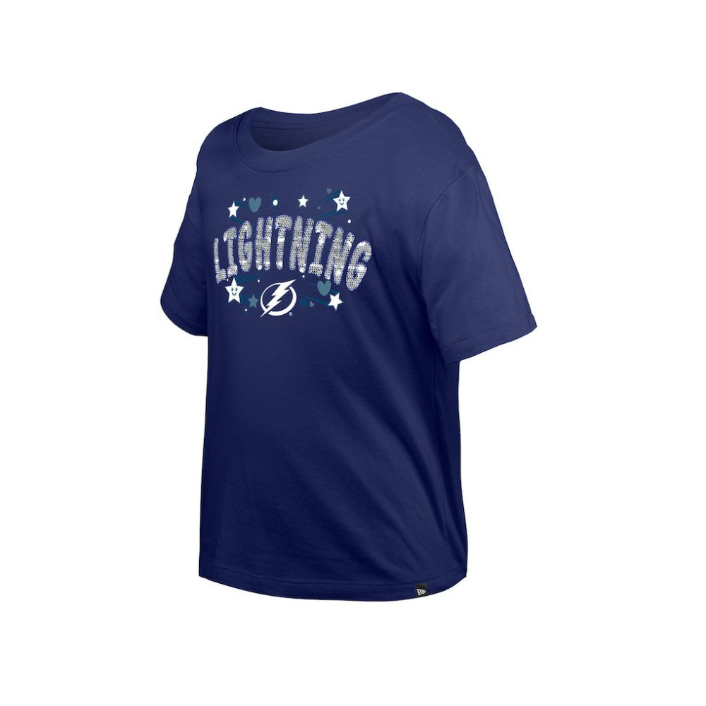 NHL Tampa Bay Lightning New Era Girl's Youth Flip Sequin T-Shirt - Blue
