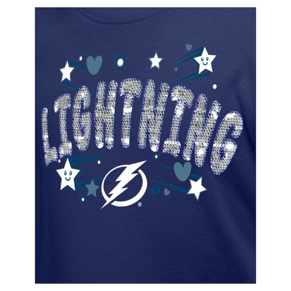 NHL Tampa Bay Lightning New Era Girl's Youth Flip Sequin T-Shirt - Blue