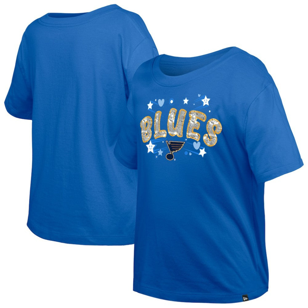 NHL St. Louis Blues New Era Girl's Youth Flip Sequin T-Shirt - Blue