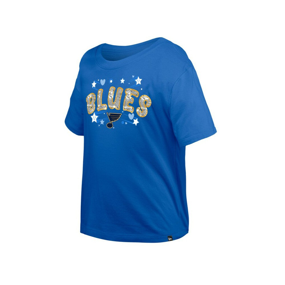 NHL St. Louis Blues New Era Girl's Youth Flip Sequin T-Shirt - Blue