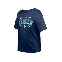 NHL Seattle Kraken New Era Girl's Youth Flip Sequin T-Shirt - Deep Sea Blue
