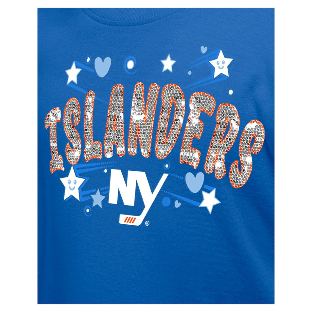 NHL New York Islanders New Era Girl's Youth Flip Sequin T-Shirt - Blue