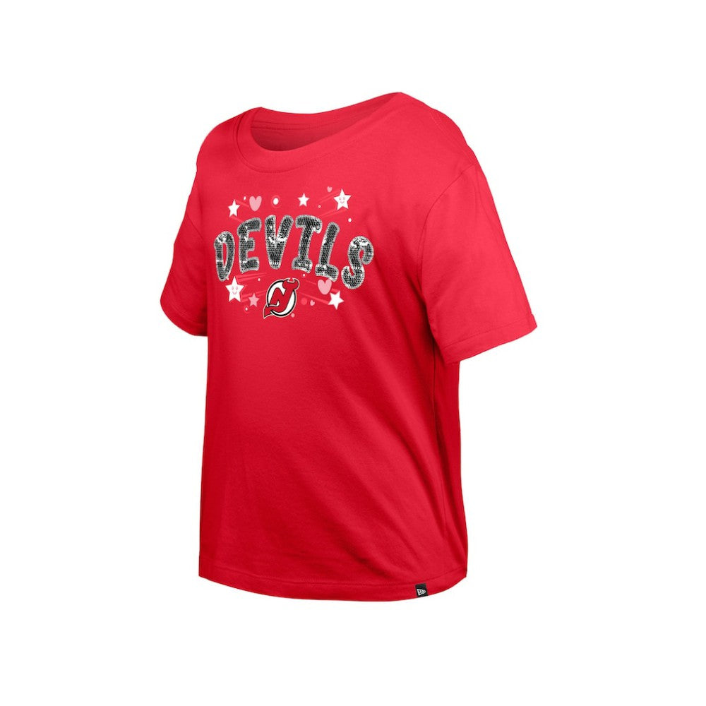 NHL New Jersey Devils New Era Girl's Youth Flip Sequin T-Shirt - Red