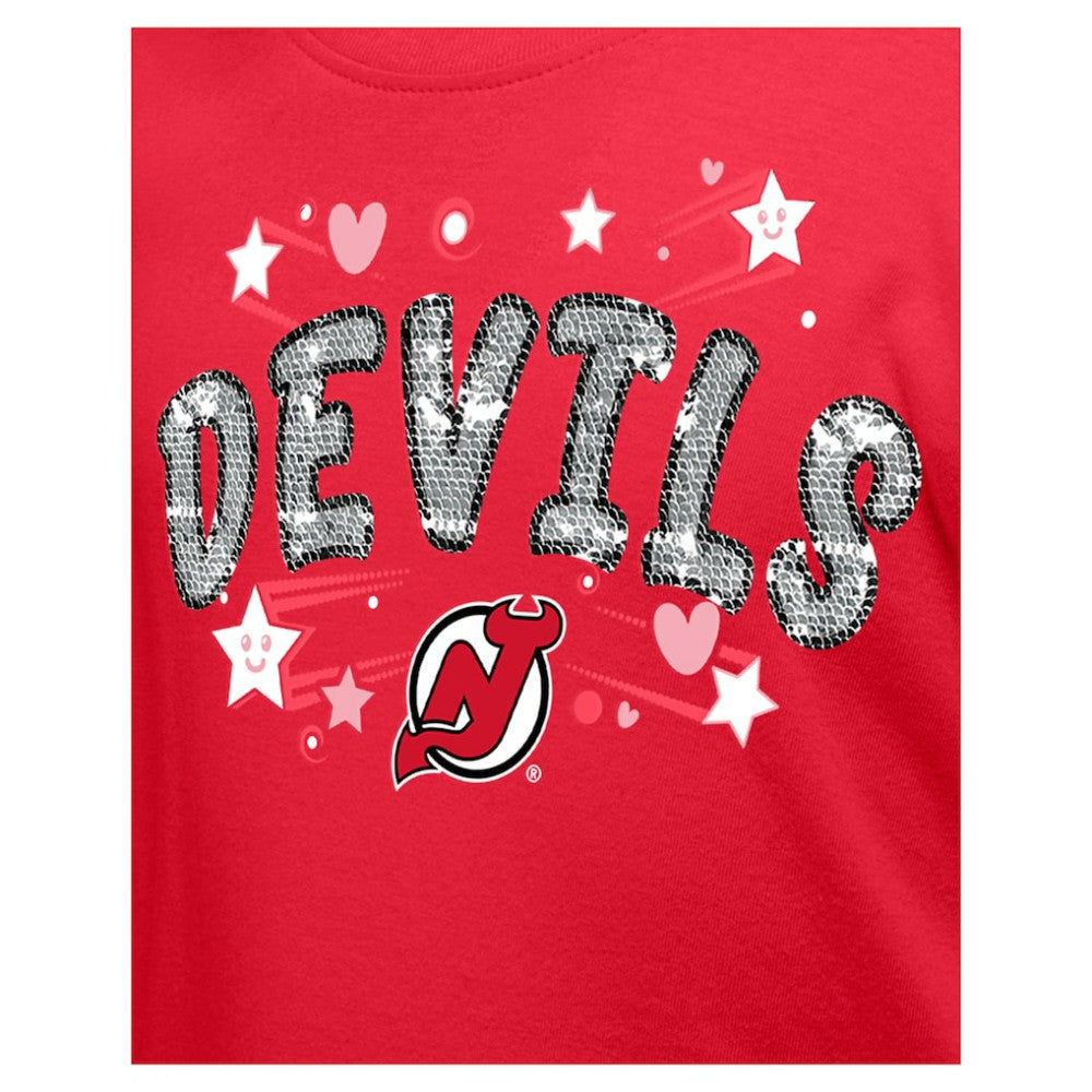 NHL New Jersey Devils New Era Girl's Youth Flip Sequin T-Shirt - Red