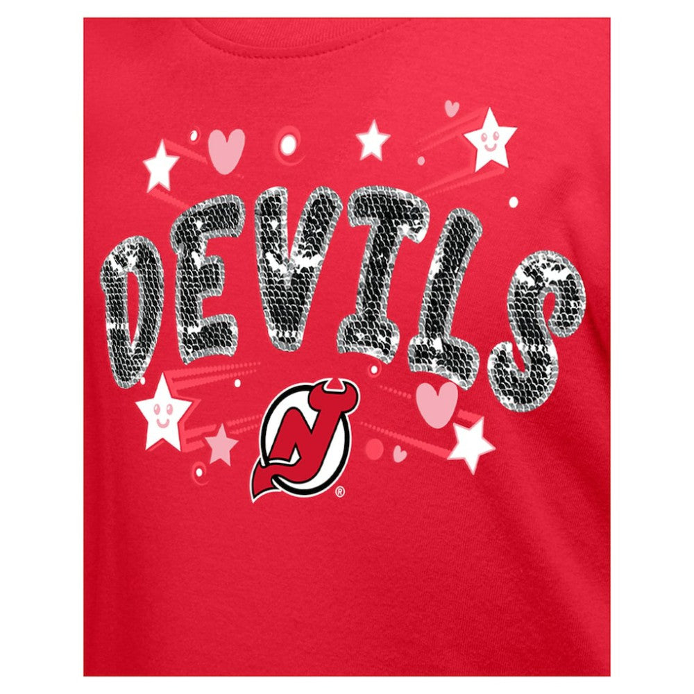 NHL New Jersey Devils New Era Girl's Youth Flip Sequin T-Shirt - Red