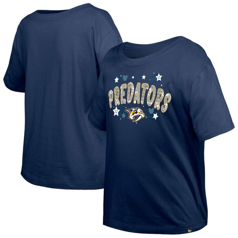 NHL Nashville Predators New Era Girl's Youth Flip Sequin T-Shirt - Navy