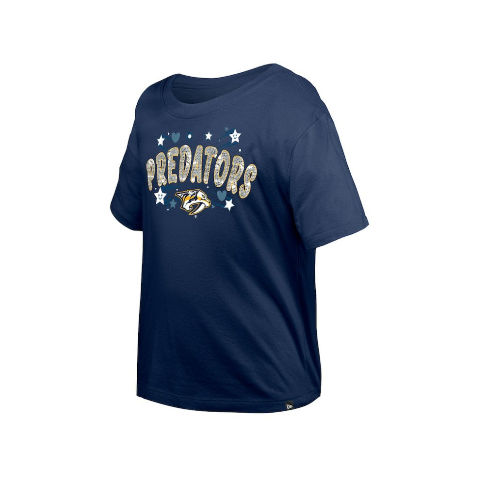 NHL Nashville Predators New Era Girl's Youth Flip Sequin T-Shirt - Navy